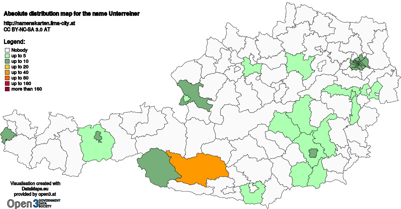 Absolute Distribution maps for surname Unterreiner