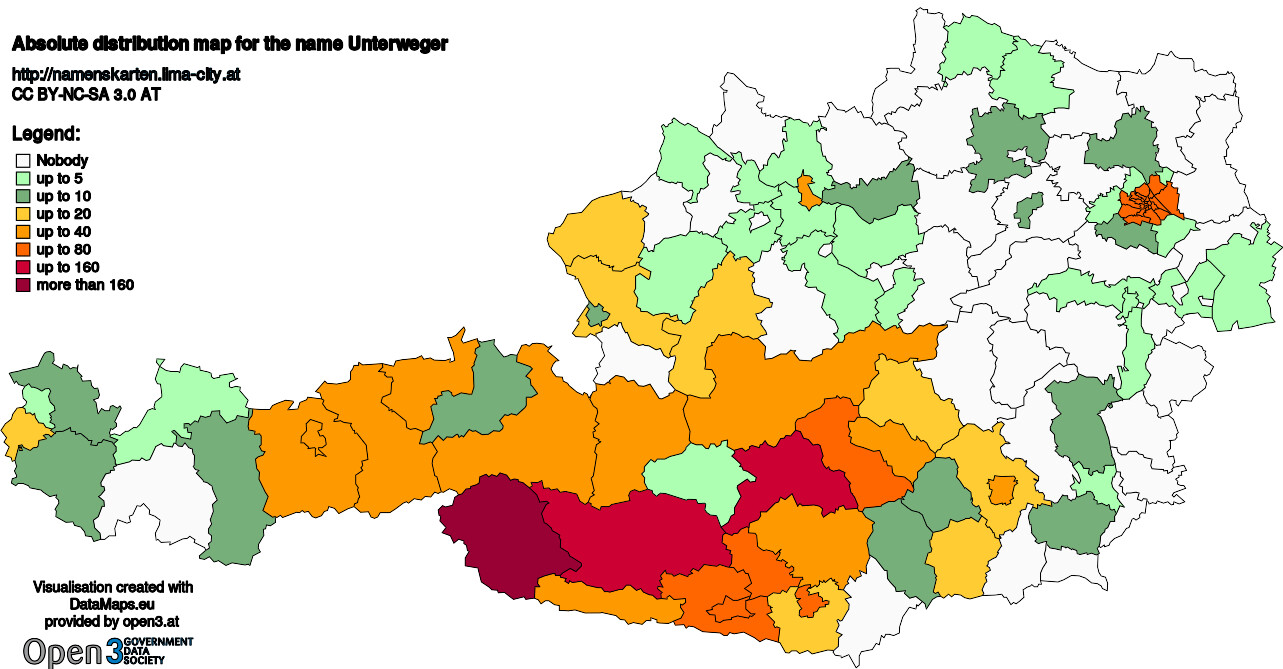 Absolute Distribution maps for surname Unterweger