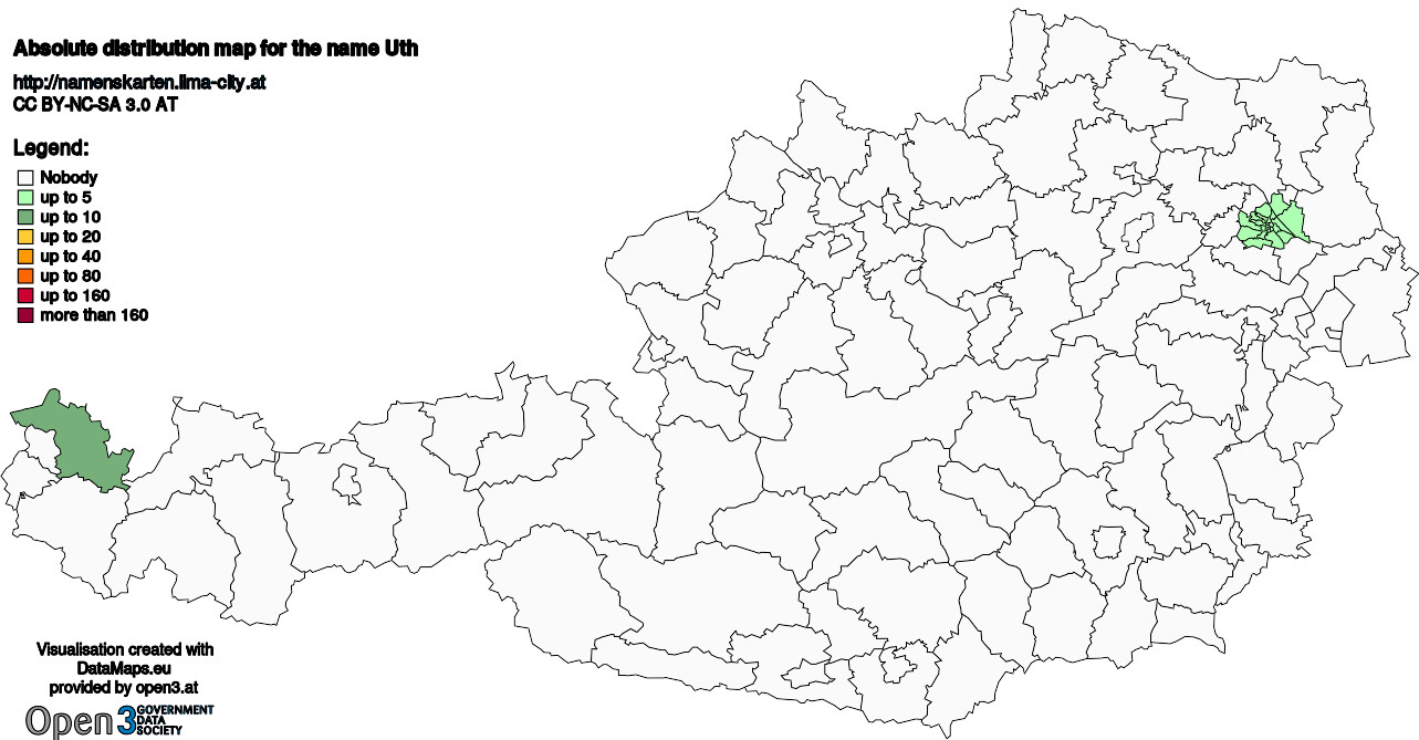 Absolute Distribution maps for surname Uth