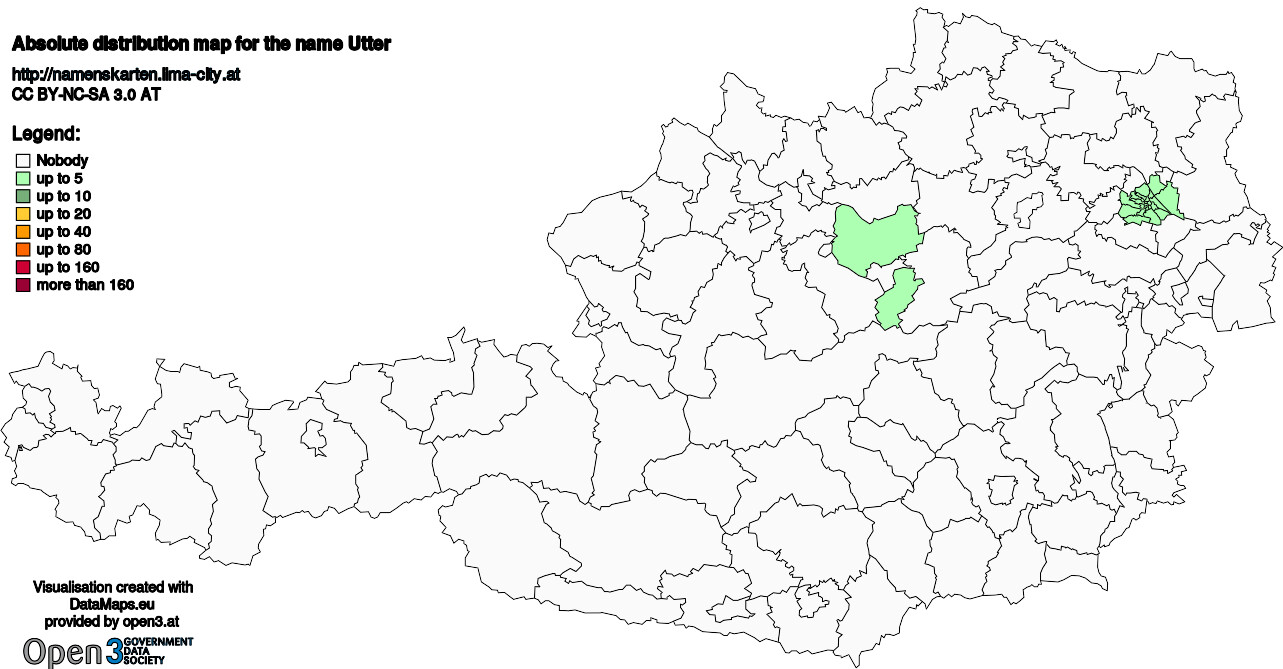 Absolute Distribution maps for surname Utter