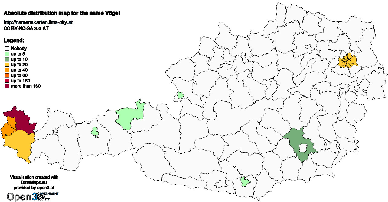 Absolute Distribution maps for surname Vögel