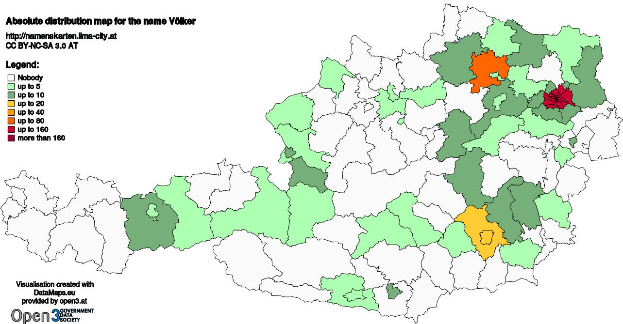 Absolute Distribution maps for surname Völker