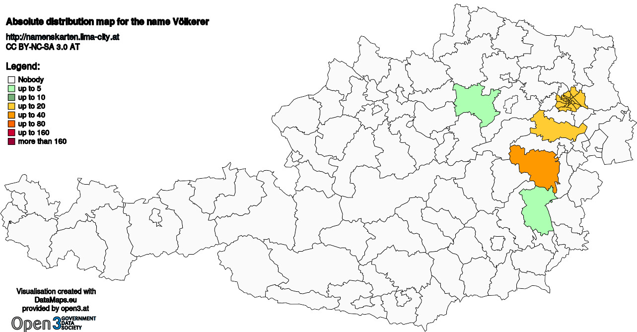 Absolute Distribution maps for surname Völkerer