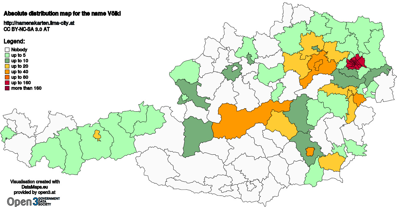 Absolute Distribution maps for surname Völkl