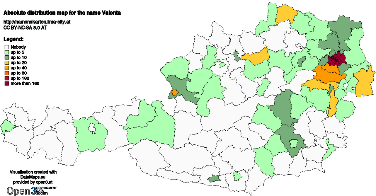 Absolute Distribution maps for surname Valenta