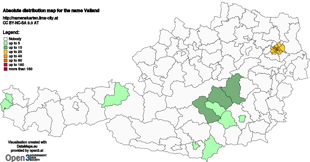 Absolute Distribution maps for surname Valland