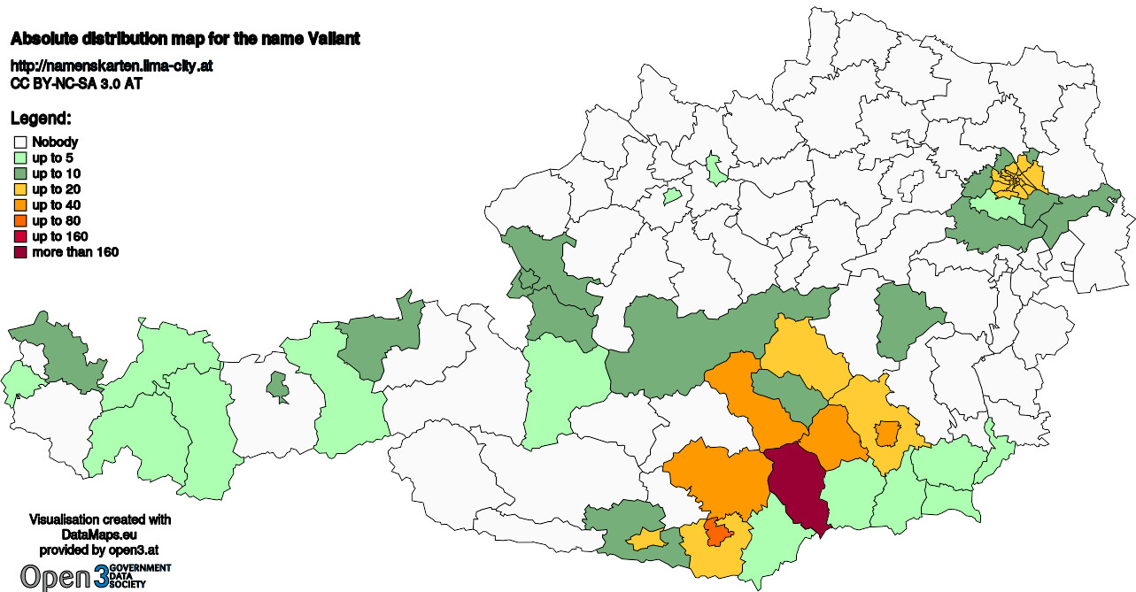 Absolute Distribution maps for surname Vallant