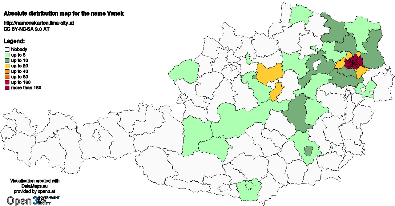 Absolute Distribution maps for surname Vanek