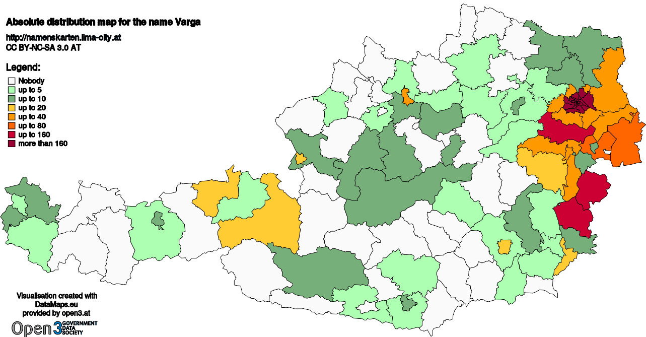 Absolute Distribution maps for surname Varga