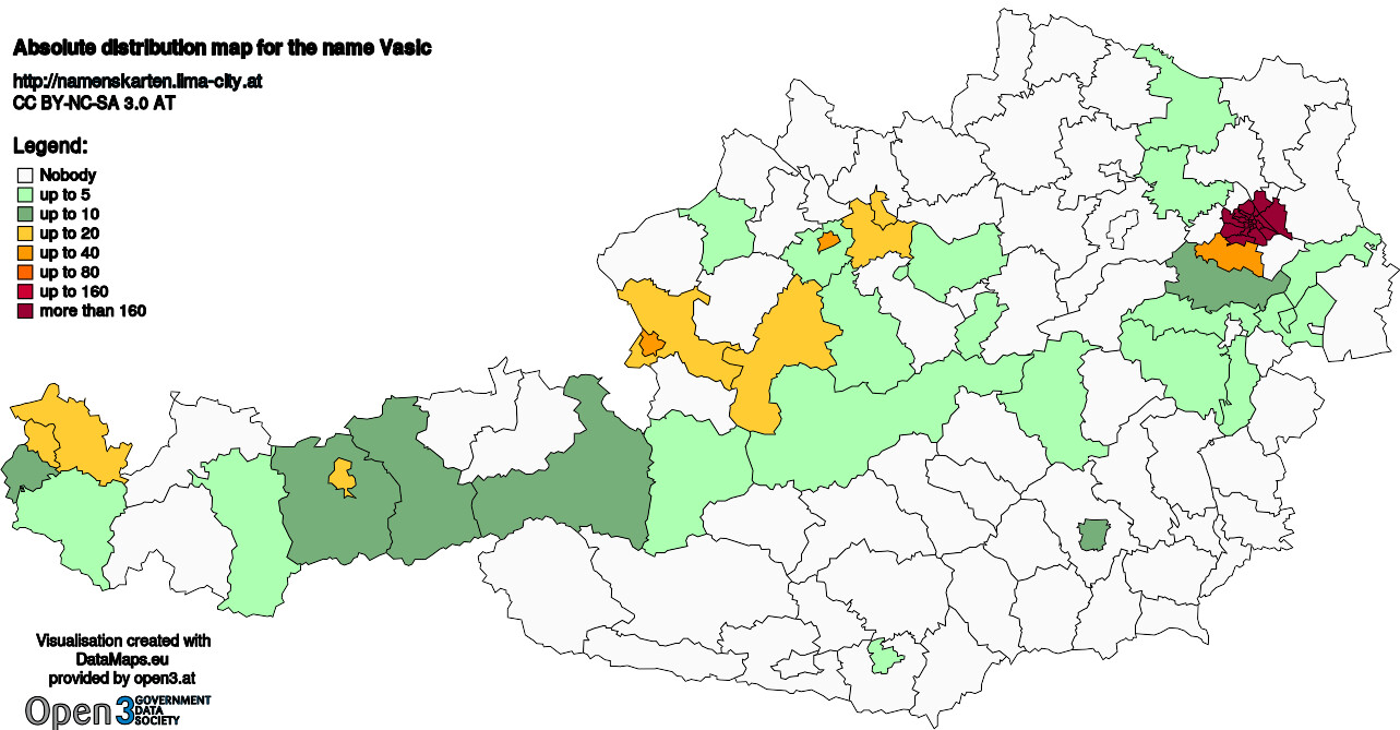Absolute Distribution maps for surname Vasic