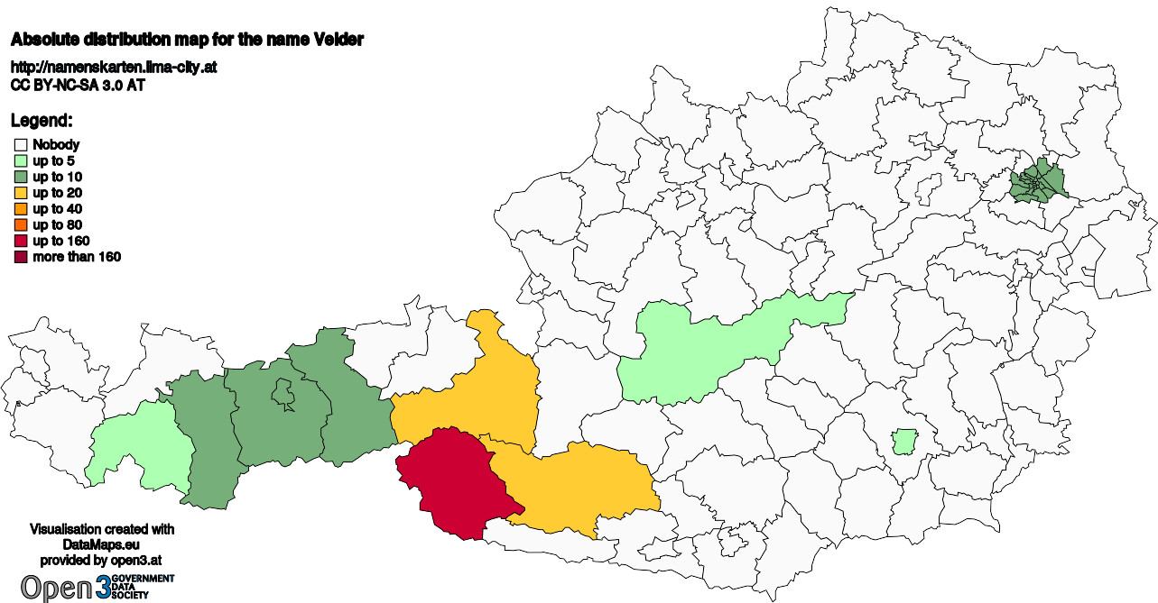 Absolute Distribution maps for surname Veider