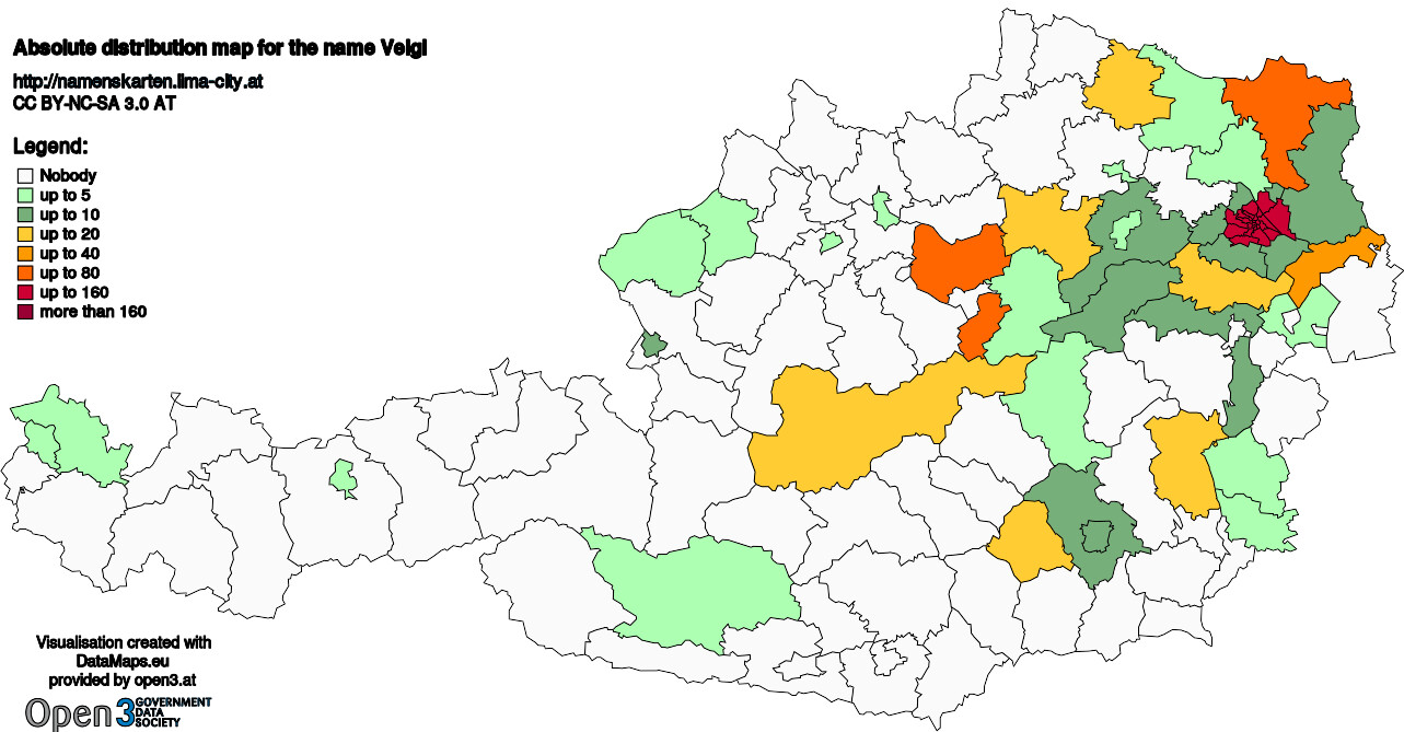 Absolute Distribution maps for surname Veigl