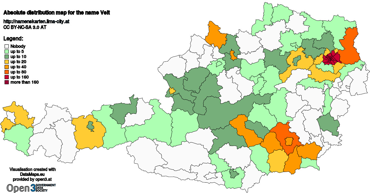 Absolute Distribution maps for surname Veit