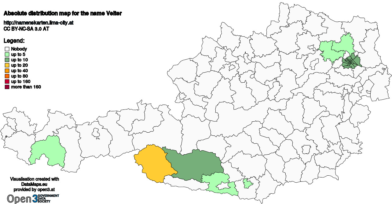 Absolute Distribution maps for surname Veiter