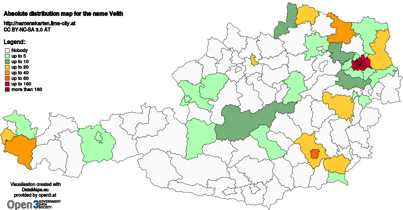 Absolute Distribution maps for surname Veith