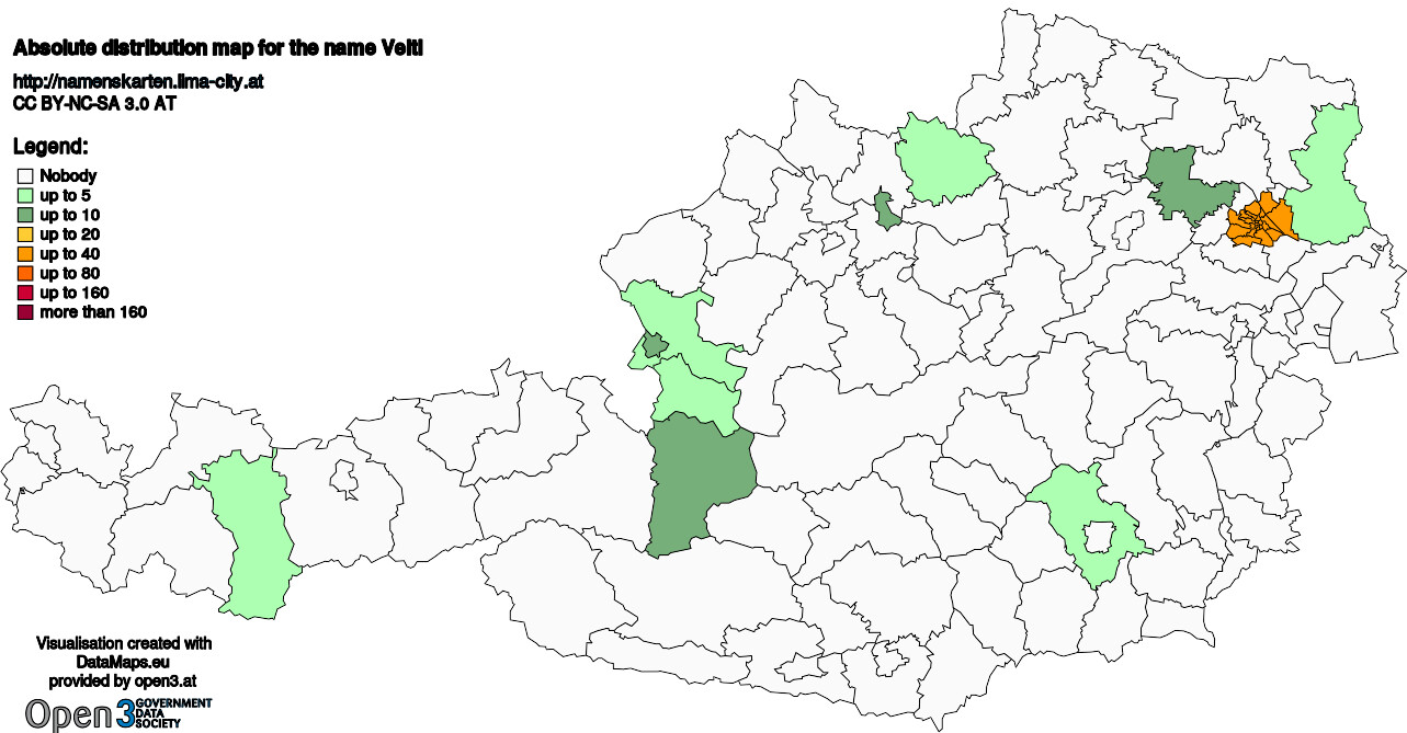 Absolute Distribution maps for surname Veitl