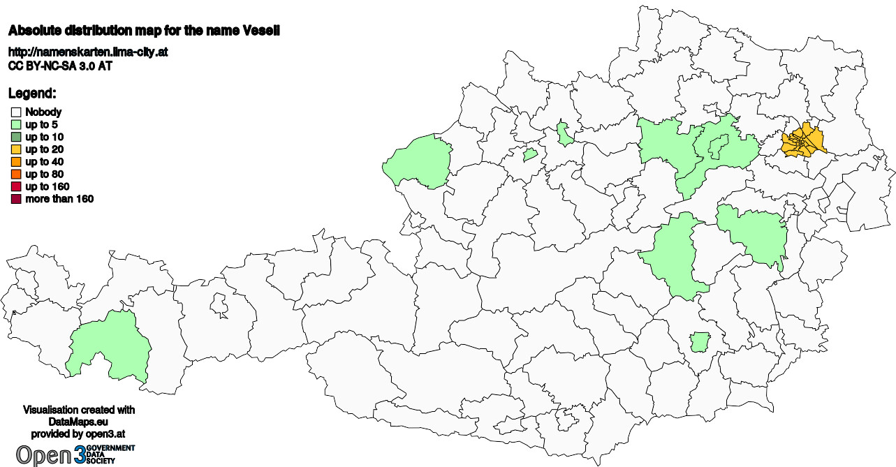 Absolute Distribution maps for surname Veseli