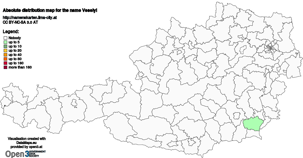 Absolute Distribution maps for surname Veselyi