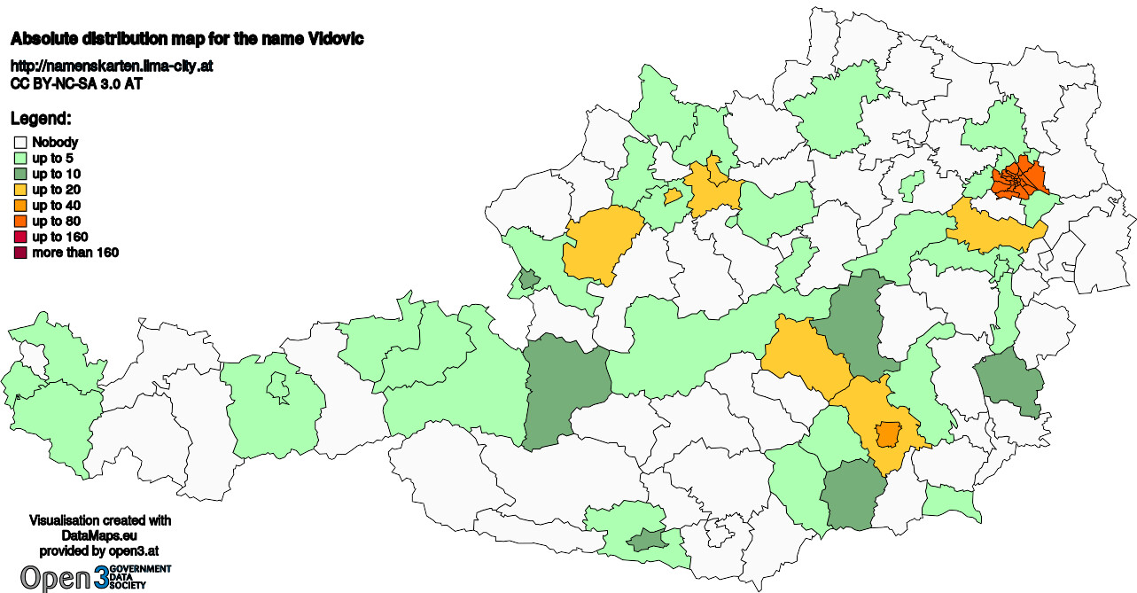 Absolute Distribution maps for surname Vidovic