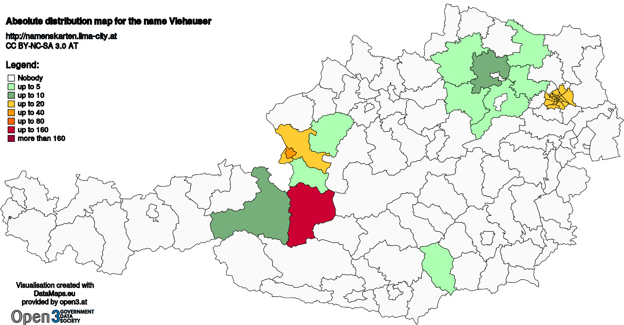 Absolute Distribution maps for surname Viehauser