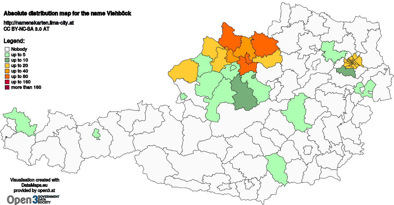 Absolute Distribution maps for surname Viehböck