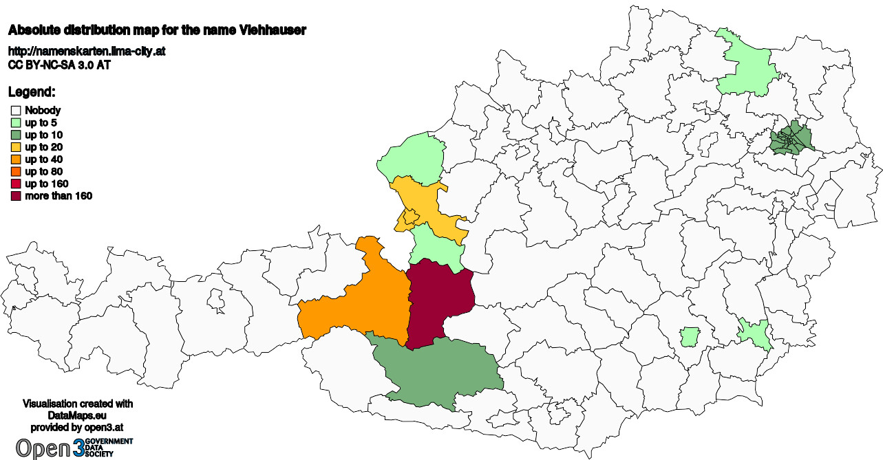 Absolute Distribution maps for surname Viehhauser