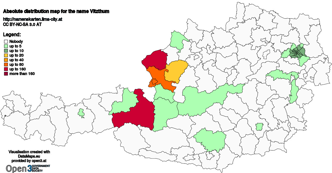 Absolute Distribution maps for surname Vitzthum