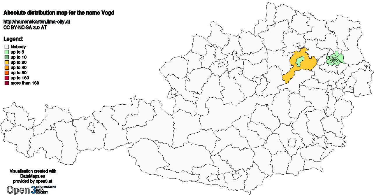 Absolute Distribution maps for surname Vogd