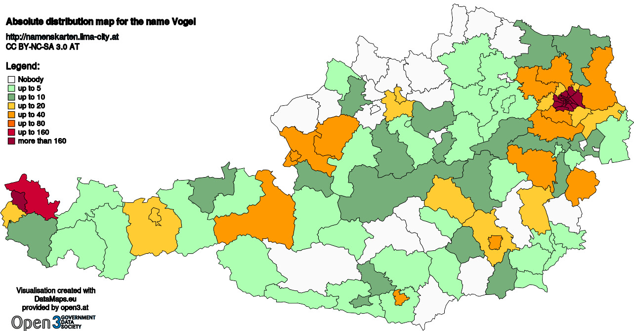 Absolute Distribution maps for surname Vogel