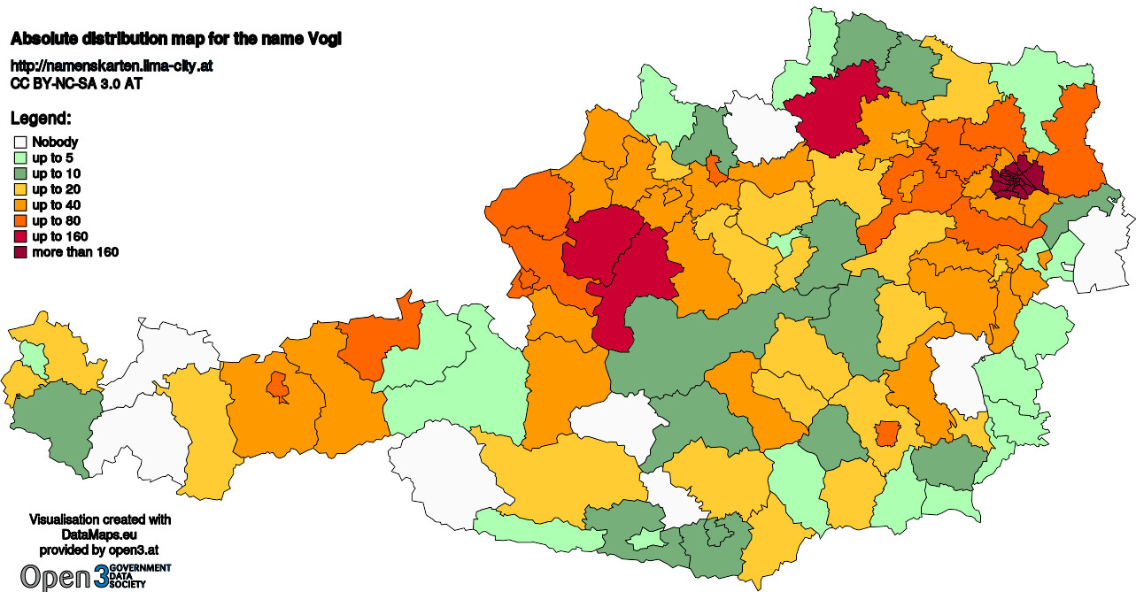 Absolute Distribution maps for surname Vogl