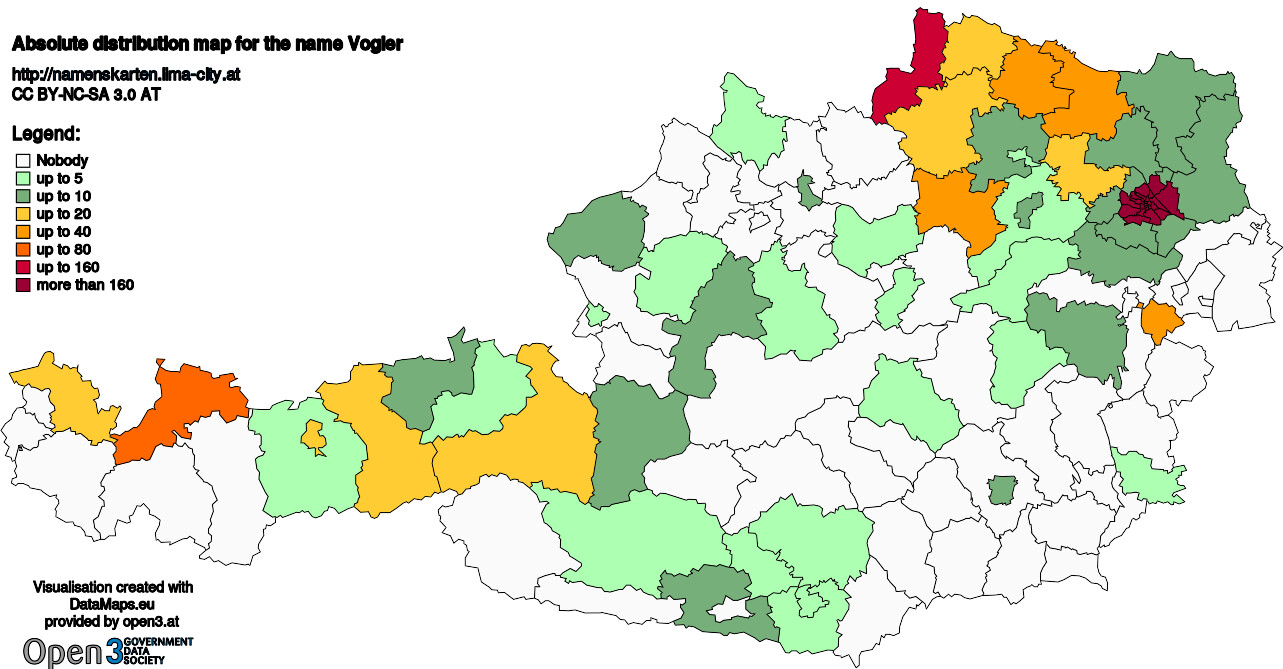 Absolute Distribution maps for surname Vogler
