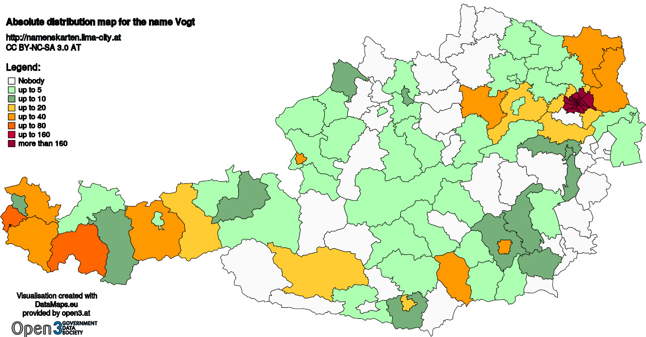 Absolute Distribution maps for surname Vogt