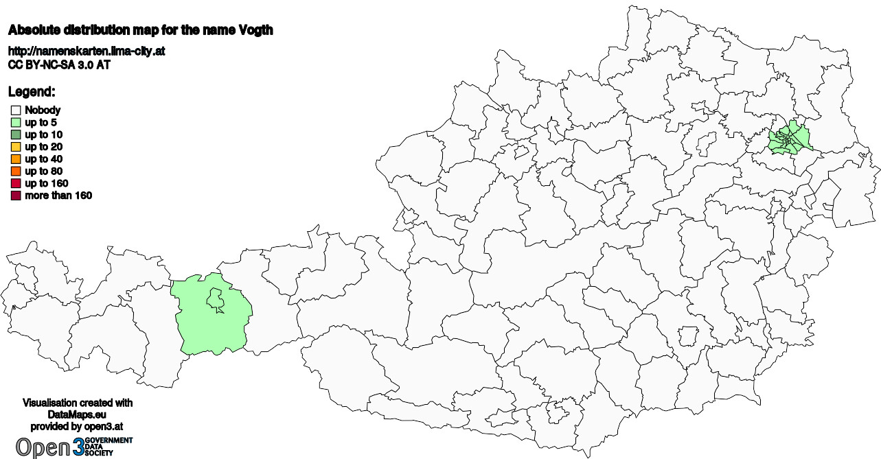 Absolute Distribution maps for surname Vogth