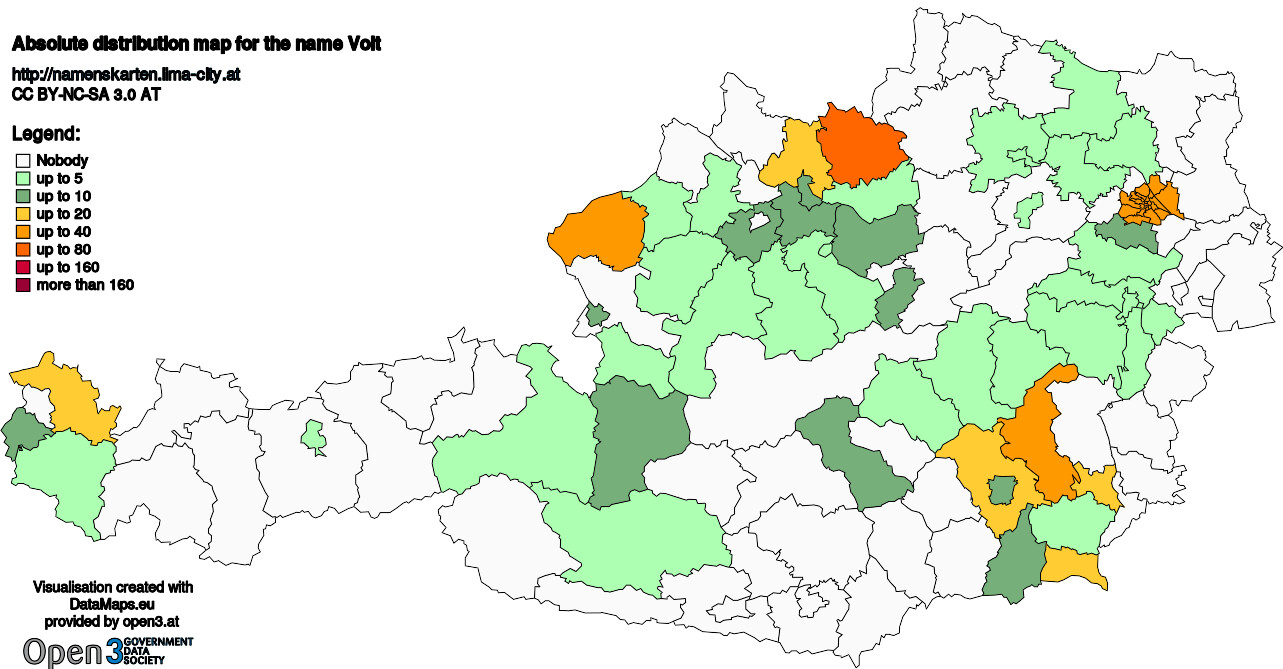 Absolute Distribution maps for surname Voit