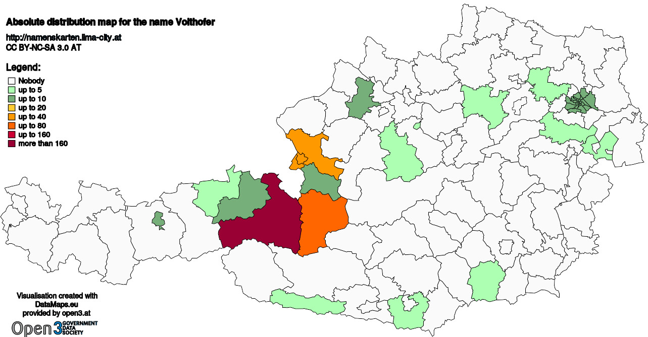 Absolute Distribution maps for surname Voithofer