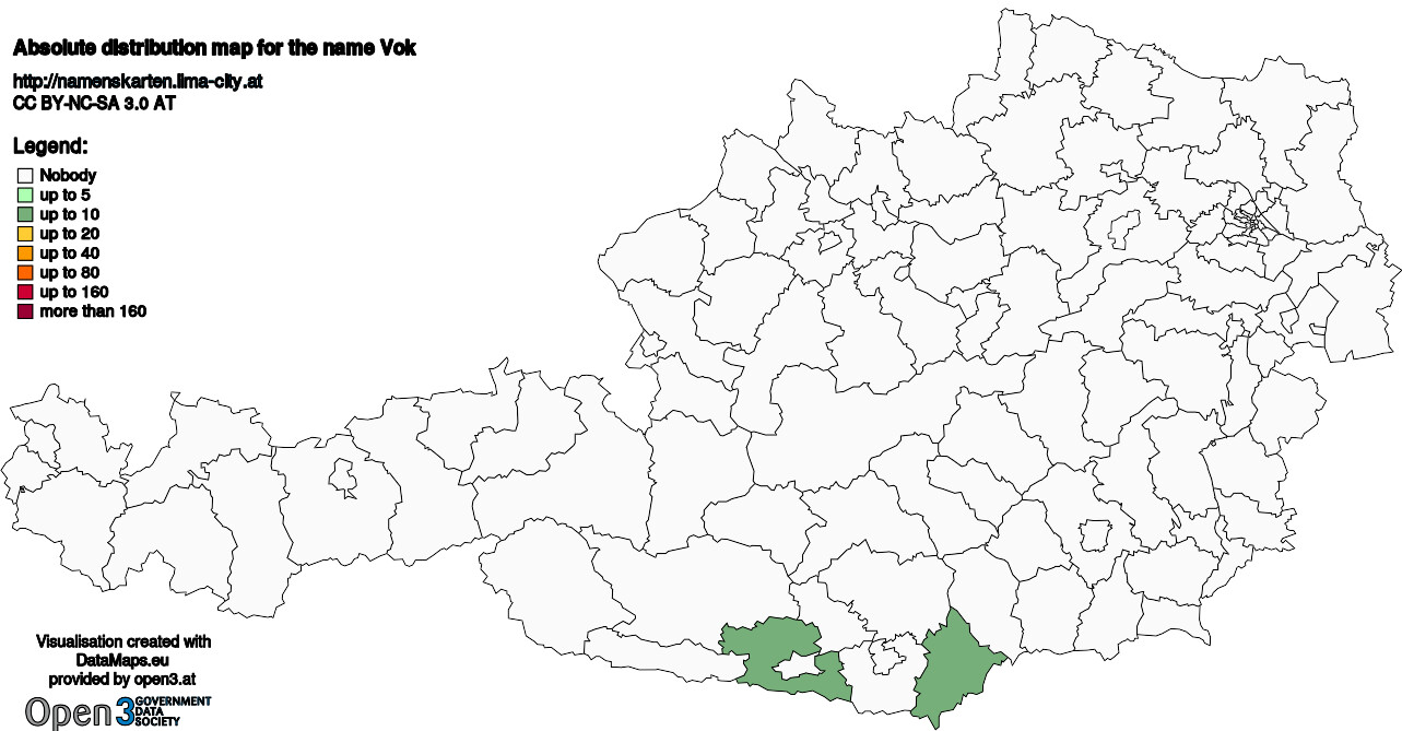 Absolute Distribution maps for surname Vok