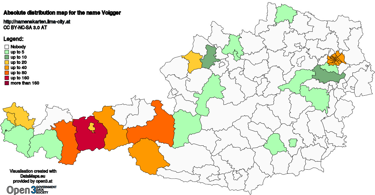 Absolute Distribution maps for surname Volgger