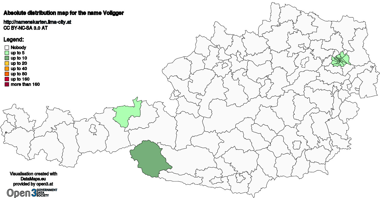 Absolute Distribution maps for surname Vollgger