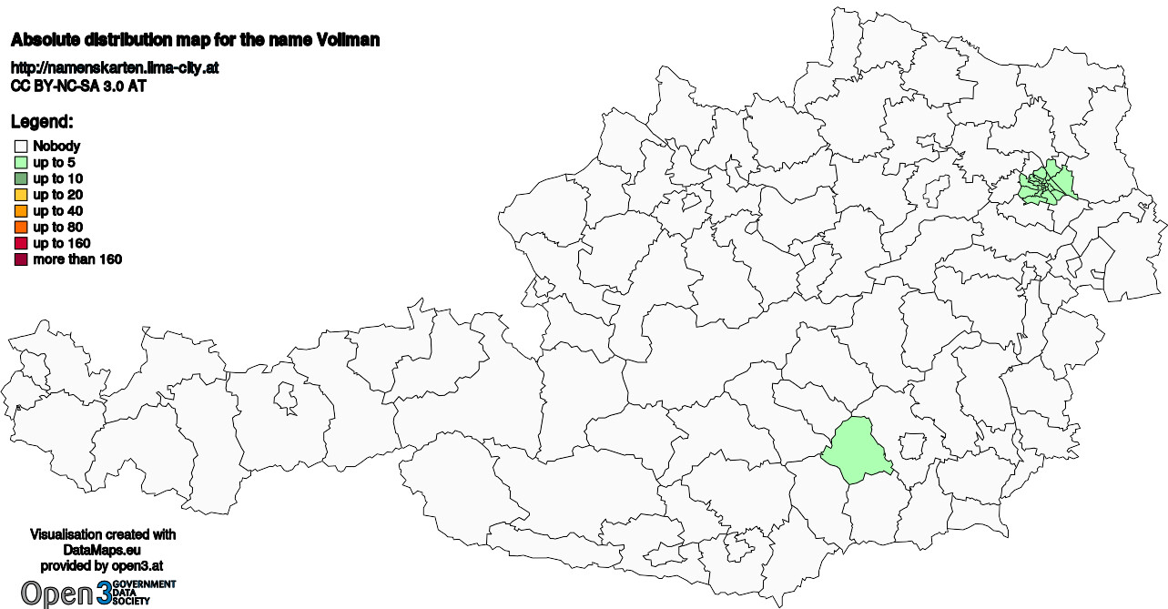 Absolute Distribution maps for surname Vollman