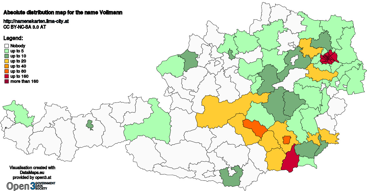 Absolute Distribution maps for surname Vollmann