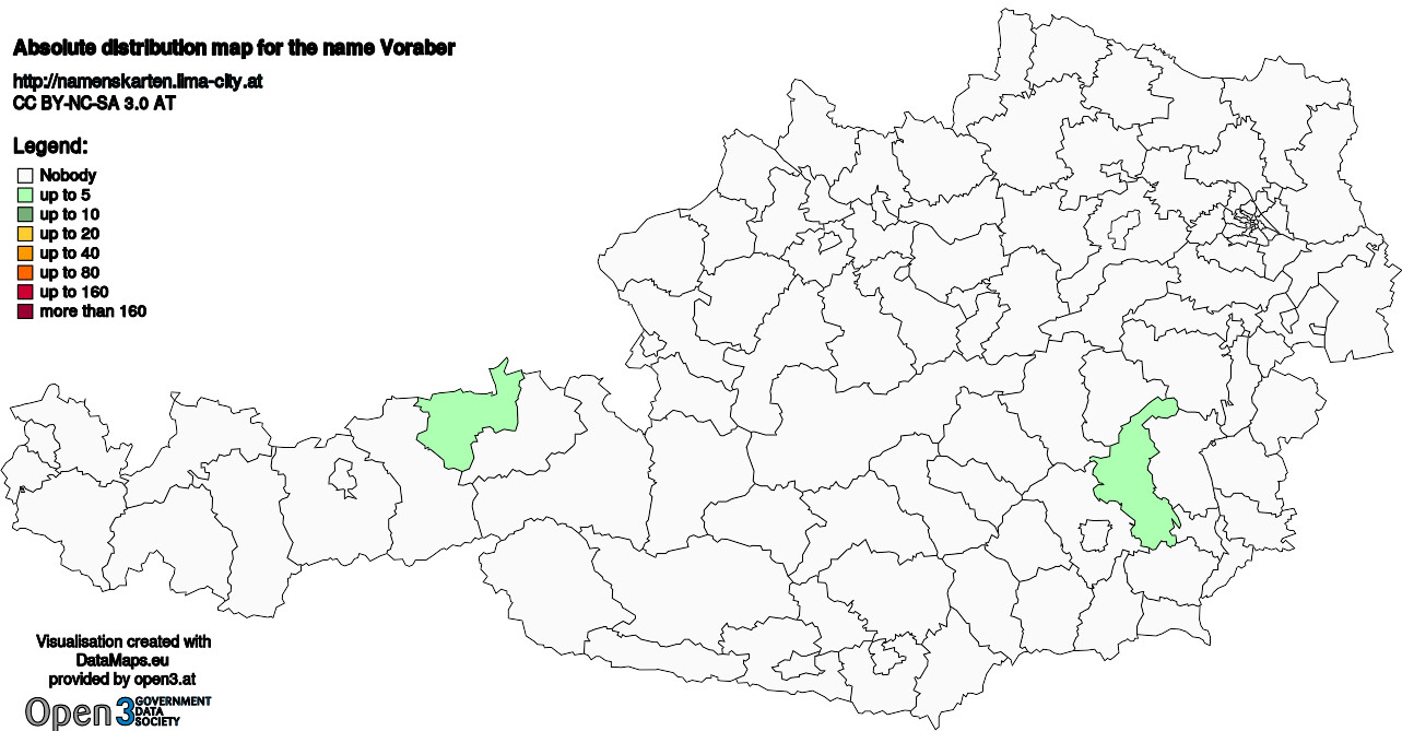 Absolute Distribution maps for surname Voraber