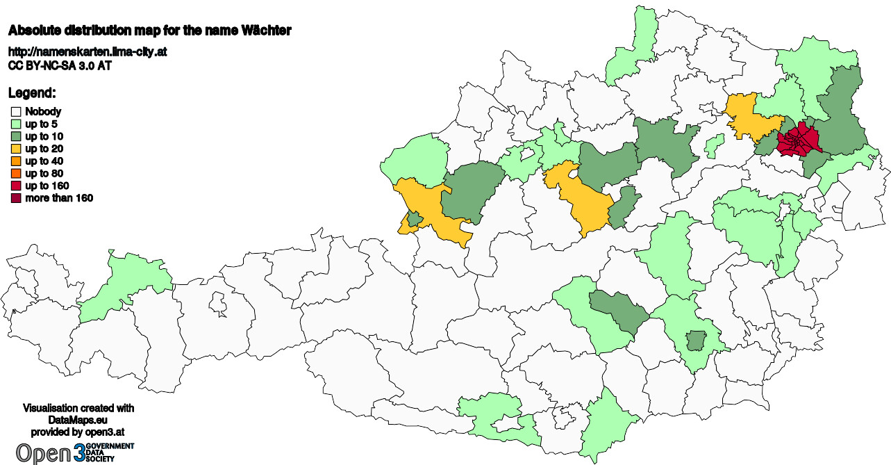 Absolute Distribution maps for surname Wächter