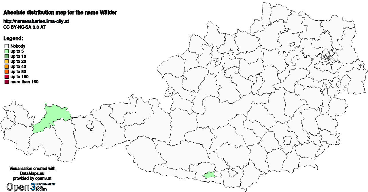 Absolute Distribution maps for surname Wälder