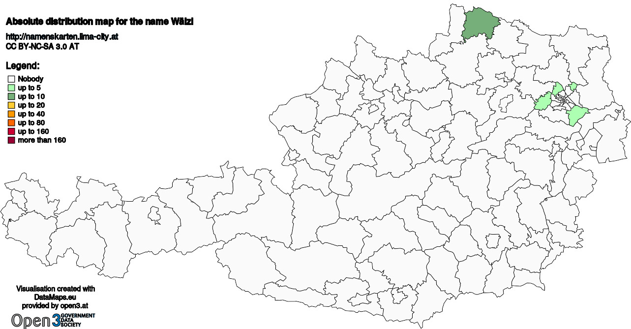 Absolute Distribution maps for surname Wälzl