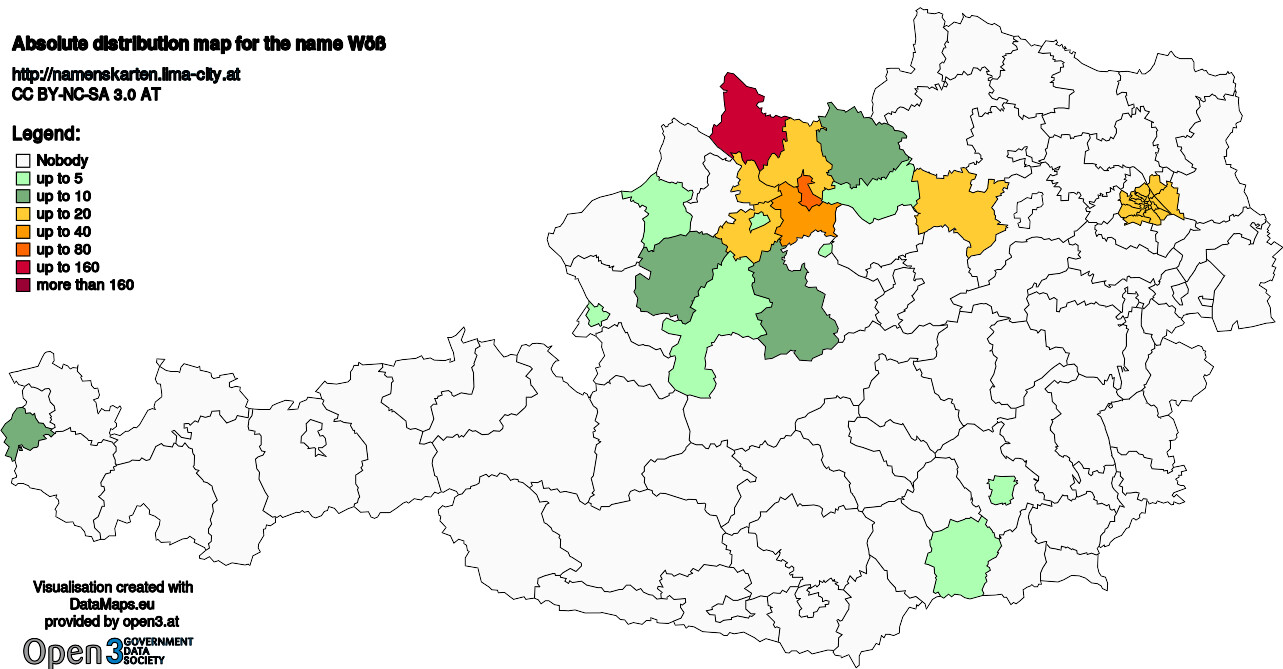 Absolute Distribution maps for surname Wöß