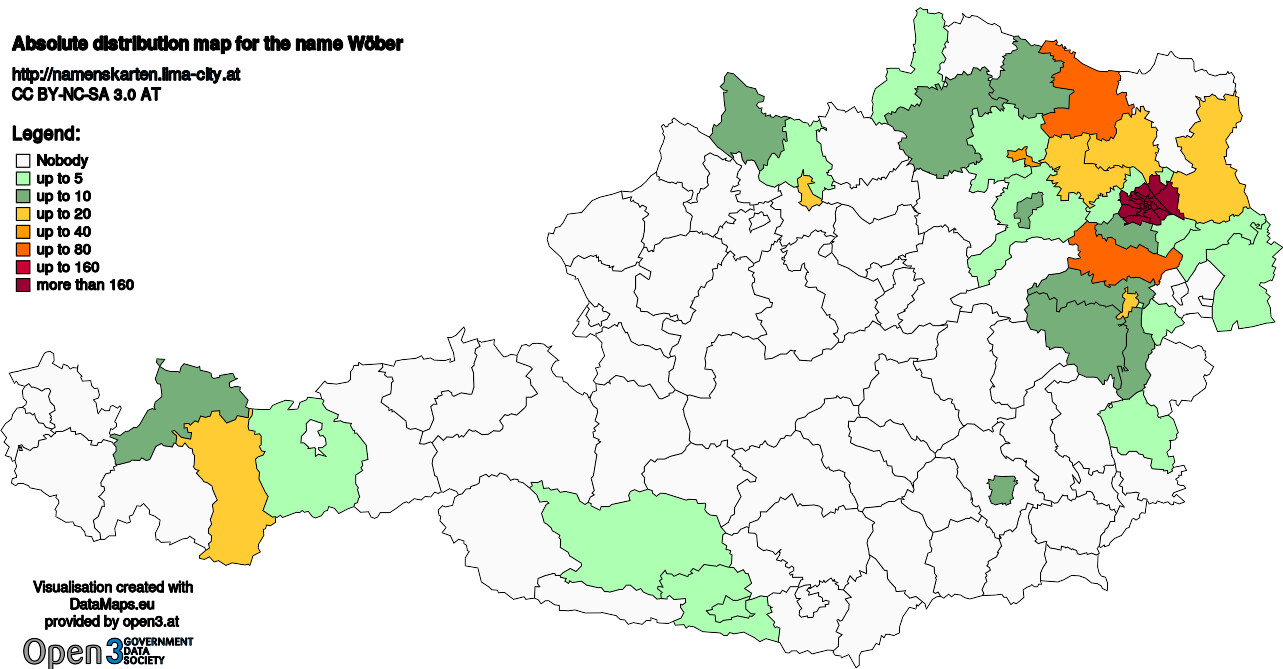 Absolute Distribution maps for surname Wöber