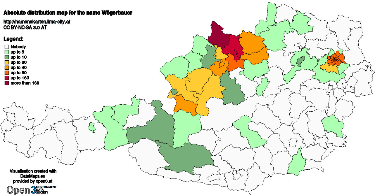 Absolute Distribution maps for surname Wögerbauer