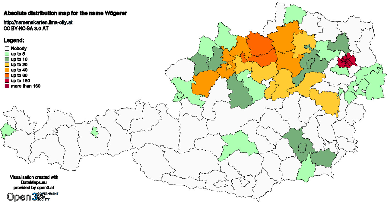 Absolute Distribution maps for surname Wögerer