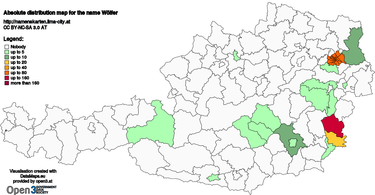 Absolute Distribution maps for surname Wölfer
