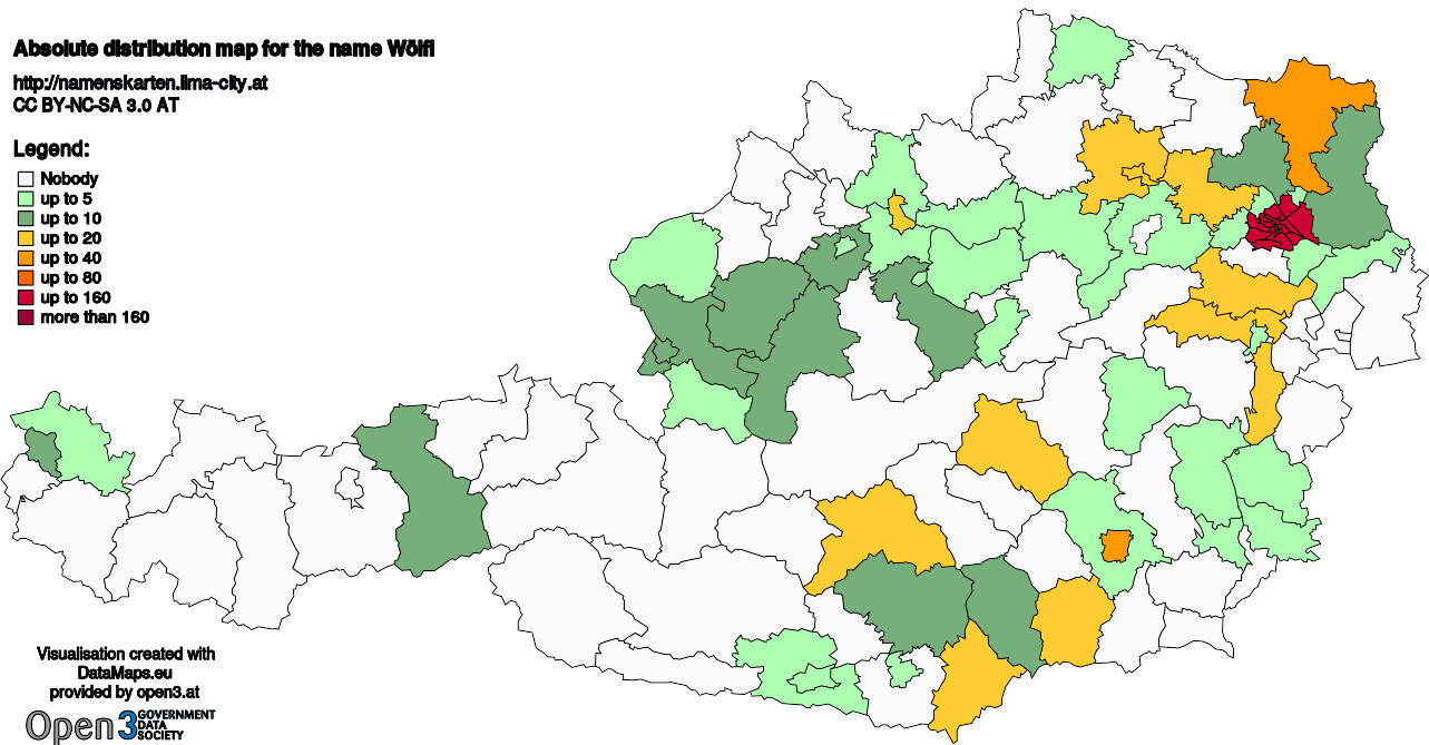 Absolute Distribution maps for surname Wölfl